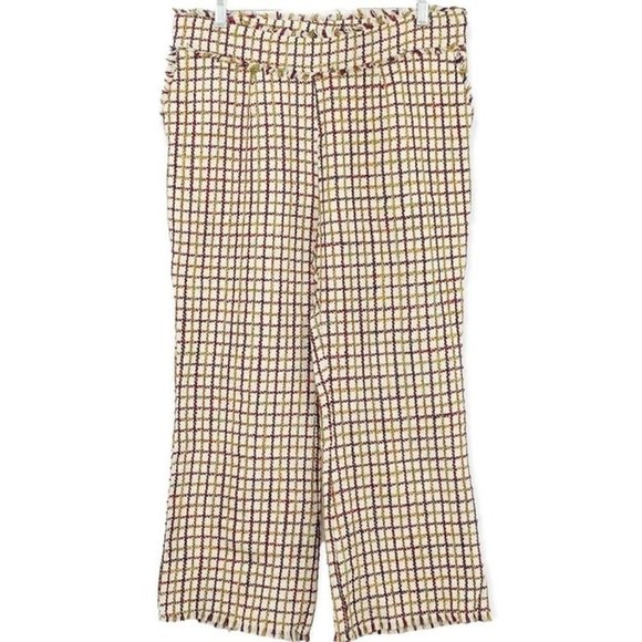 LUCCA Retro Wide Leg Cropped Pants Tapestry Fabric in Rainbow Check Sz L NWT - Picture 1 of 12
